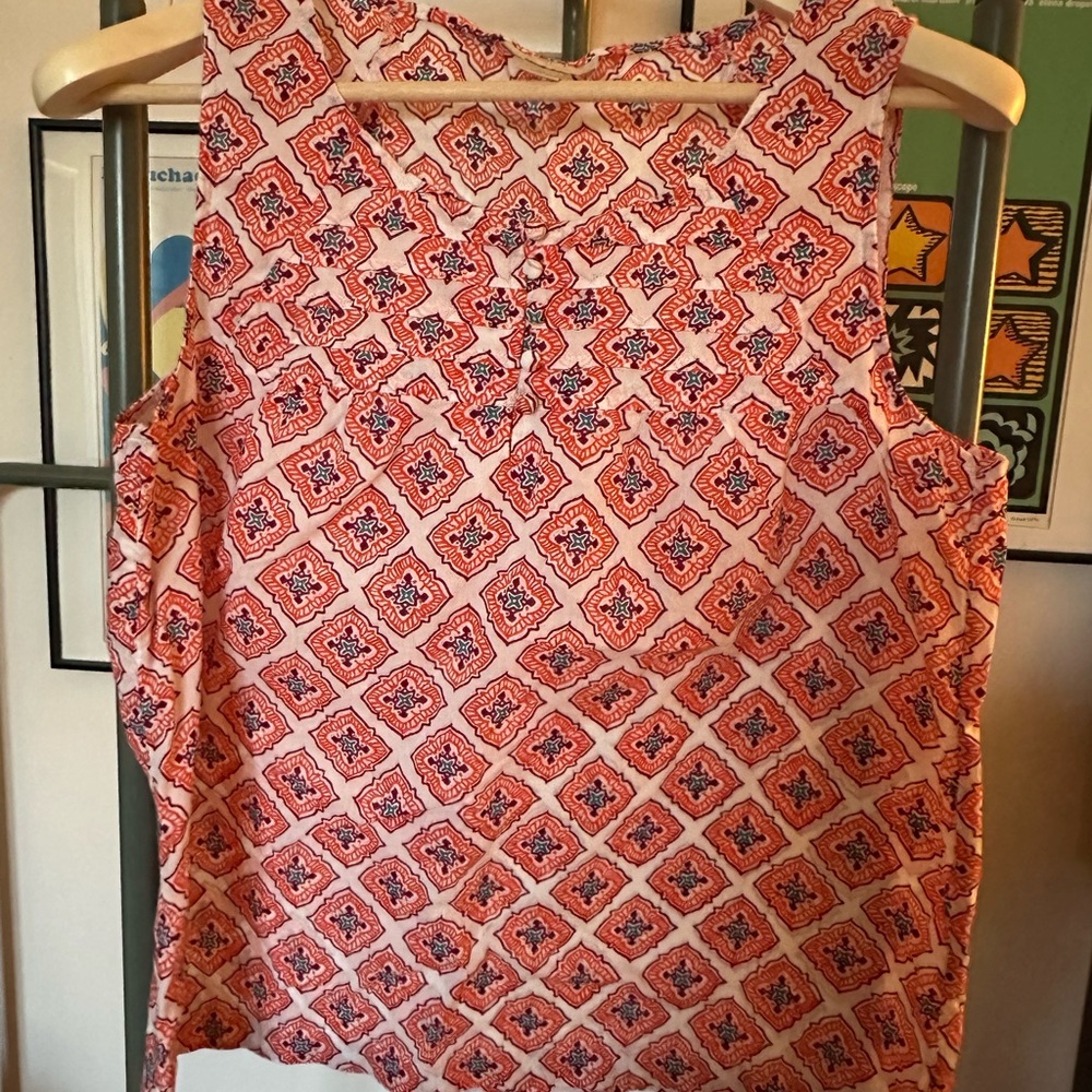 LOFT Sleeveless Top with Red and White Pattern